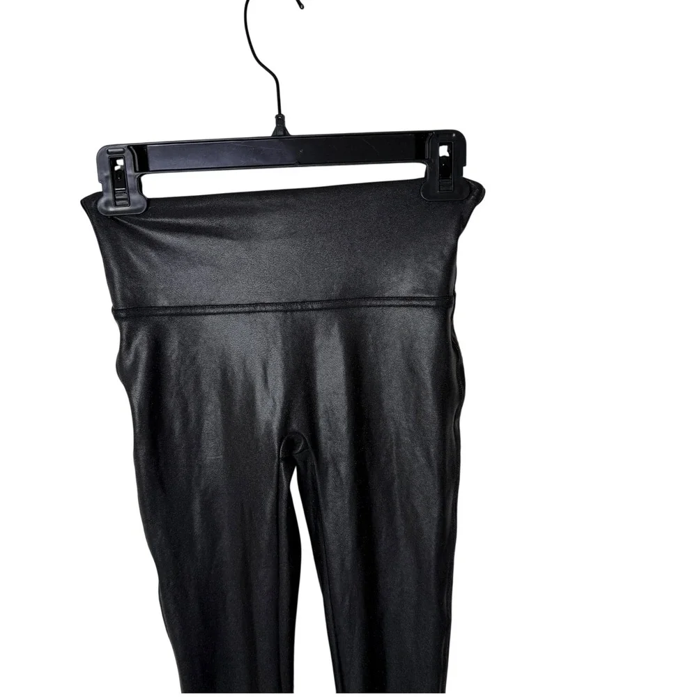 SPANX Shape Faux Leather Black Leggings‎ Womens Size S 2437 Shaping Waist